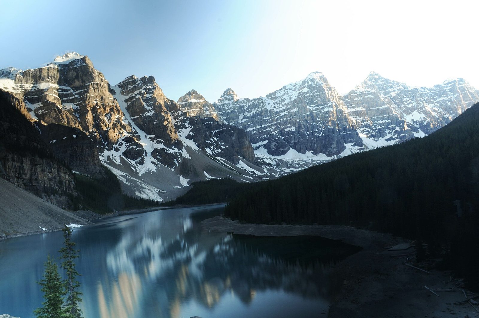 Calm lake with mountain reflection